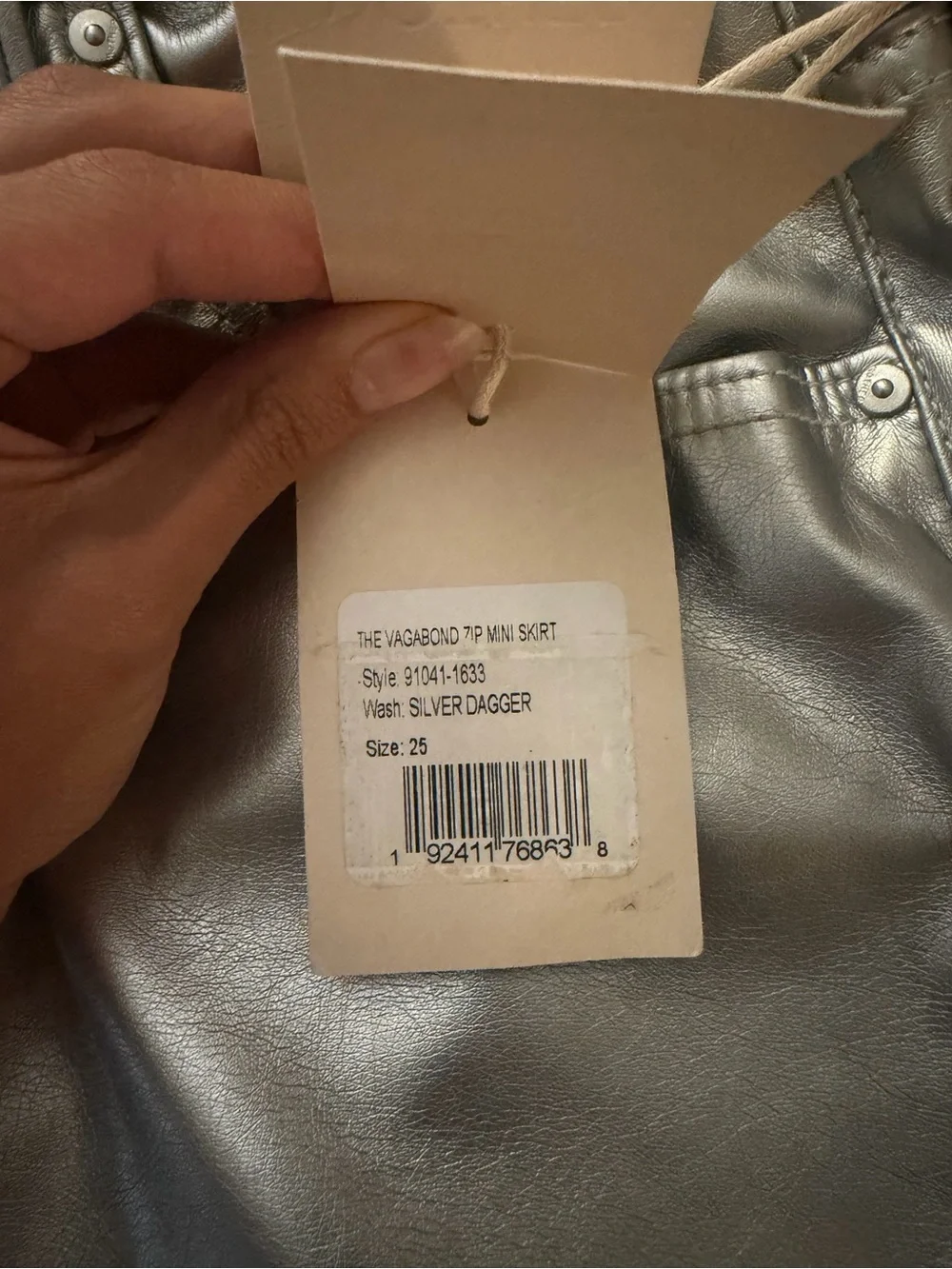 MOTHER Metallic Silver Leather Mini Skirt